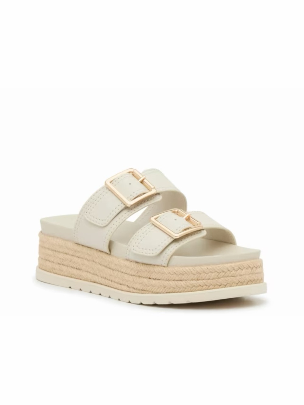 Madden Girl Cream Double-Buckle Espadrille Platform Sandal